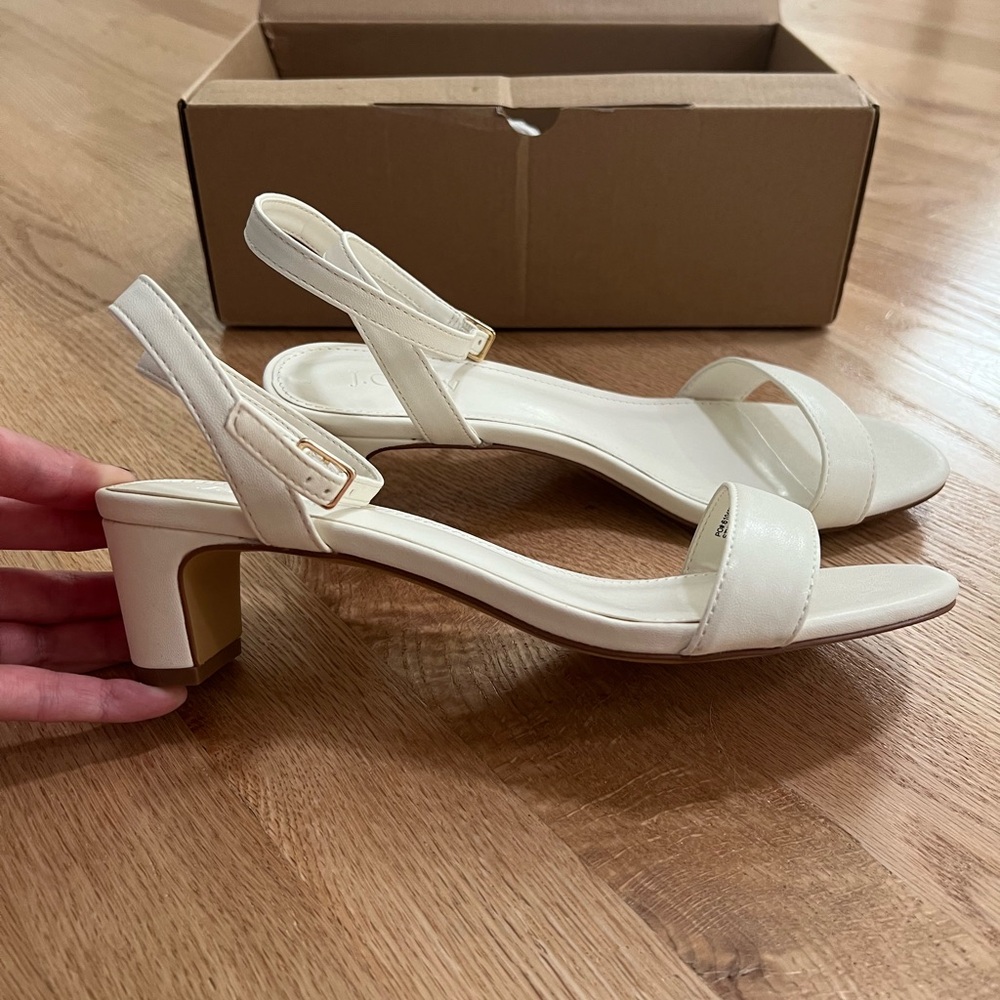 J Crew white heeled sandals